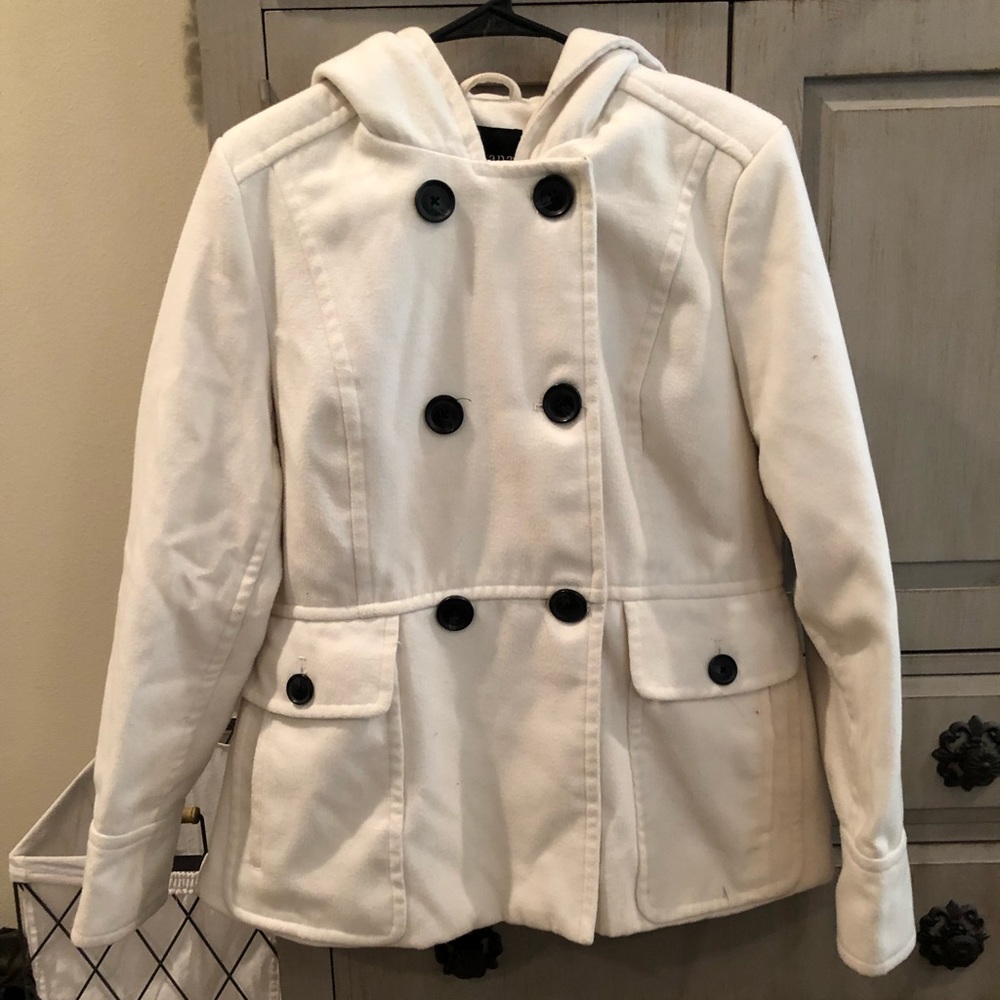 a.n.a. White Peacoat with black buttons!